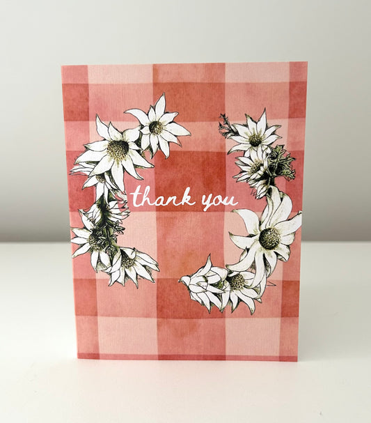 Greeting Card - Flannel Flower Wreath - Thank You